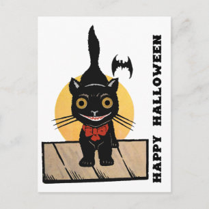Black Cat Happy Halloween Design Postkarte