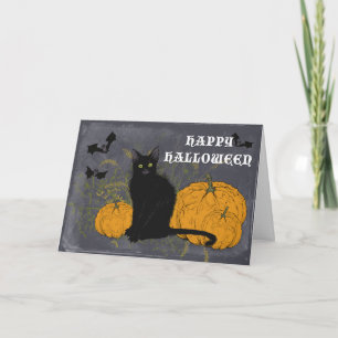 Black Cat Happy Halloween Karte