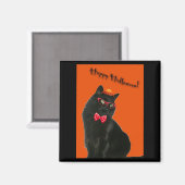 Black Cat Happy Halloween Magnet (Vorderseite/Rückseite)