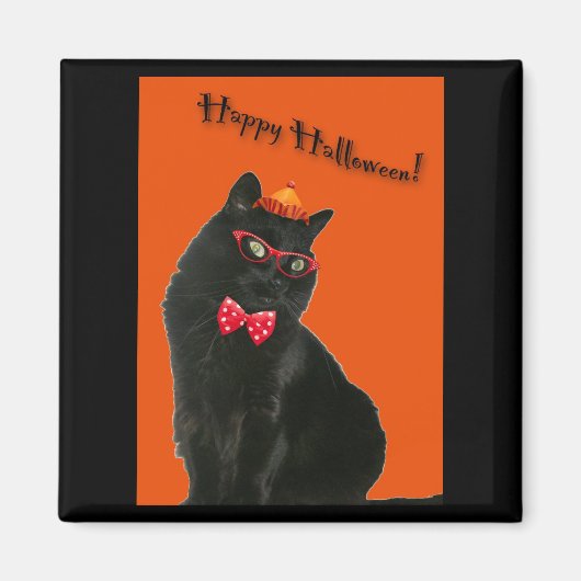 Black Cat Happy Halloween Magnet (Vorne)
