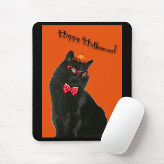 Black Cat Happy Halloween Mousepad (Mit Mouse)
