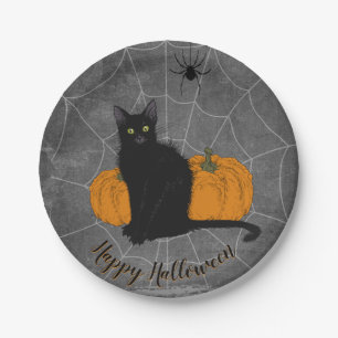 Black Cat Happy Halloween Pappteller