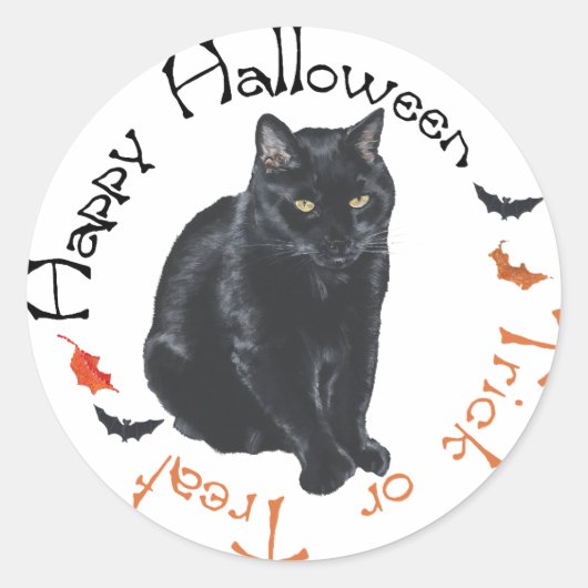 Black Cat Happy Halloween Runder Aufkleber (Vorderseite)