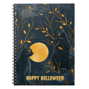 Black Cat Happy Halloween Spiral Notebook Notizblock
