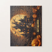 Black Cat Happy Halloween Spuk House Puzzle (Vertikal)