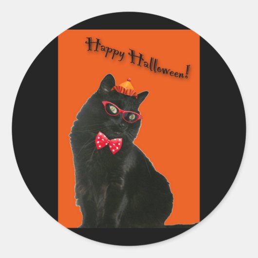 Black Cat Happy Halloween Stickers (Vorderseite)
