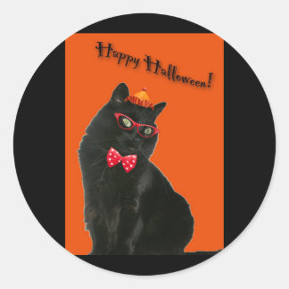 Black Cat Happy Halloween Stickers