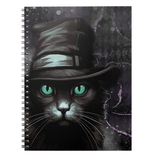 Black Cat Hat Raute Alkohol Tinte Notizblock (Vorderseite)