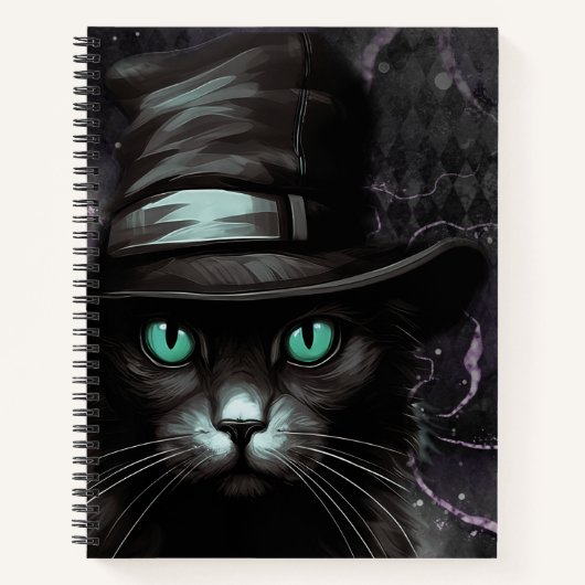 Black Cat Hat Raute Alkohol Tinte Notizblock (Vorderseite)