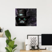 Black Cat Hat Raute Alkohol Tinte Poster (Heimbüro)
