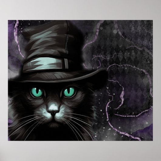 Black Cat Hat Raute Alkohol Tinte Poster (Vorne)