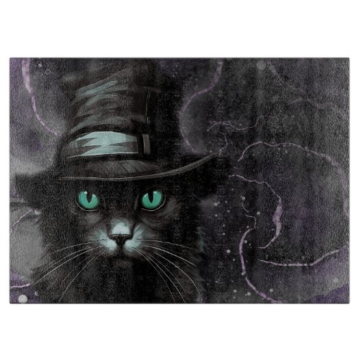 Black Cat Hat Raute Alkohol Tinte Schneidebrett (Vorderseite)