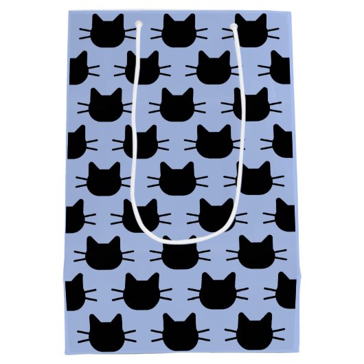 Black Cat Head Silhouette Wiederholen Muster Gesch Mittlere Geschenktüte (Rückseite)