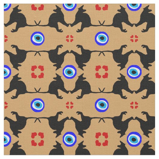 Black Cat, Heart & Evil Eye trendige Mode Stoff (Nahaufnahme)