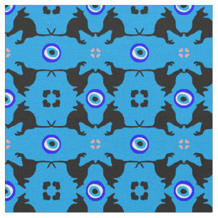 Black Cat, Heart & Evil Eye trendige Mode Stoff
