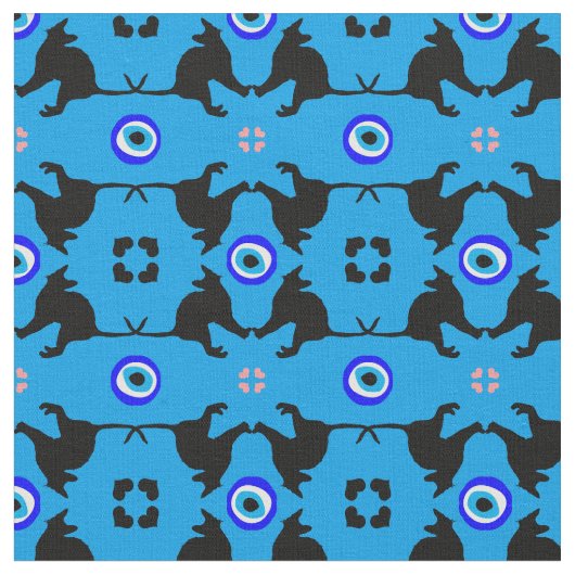Black Cat, Heart & Evil Eye trendige Mode Stoff (Nahaufnahme)