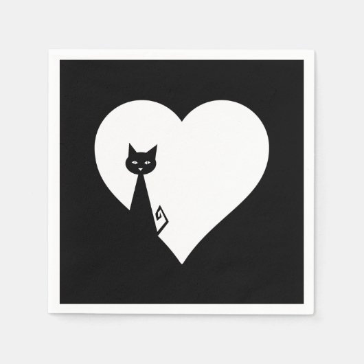 Black Cat Heart Napkins Serviette (Vorderseite)