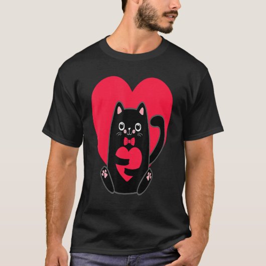 Black Cat Heart Valentines Day Cute Kitten Kitty L T-Shirt (Vorderseite)