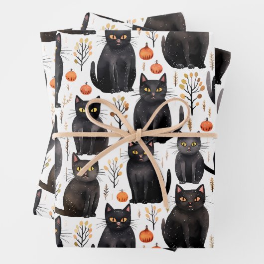 Black Cat Herbst Elegantes Halloween Geschenkpapier Set (Beispiel)