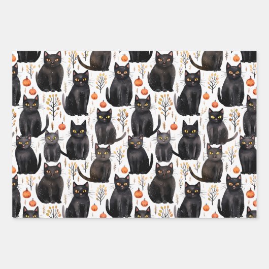 Black Cat Herbst Elegantes Halloween Geschenkpapier Set (Vorderseite)