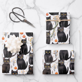 Black Cat Herbst Elegantes Halloween Geschenkpapier Set