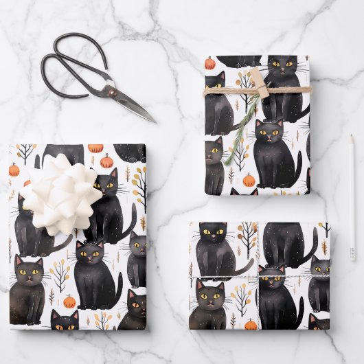 Black Cat Herbst Elegantes Halloween Geschenkpapier Set (Vorderseite)