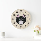 Black Cat Herringbone Beige Große Wanduhr (Zuhause)