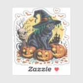 Black Cat Hexe Beängstigend Halloween Pumpkin Over Aufkleber (Blatt)