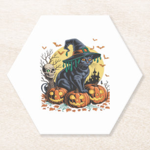 Black Cat Hexe Beängstigend Halloween Pumpkin Over Untersetzer