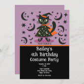 Black Cat Hexe Lila Moon Stars Halloween-Party Einladung (Vorne/Hinten)