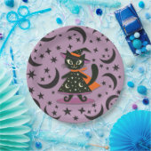 Black Cat Hexe Lila Moon Stars Halloween-Party Pappteller (Party)