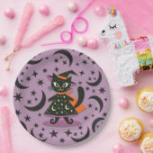 Black Cat Hexe Lila Moon Stars Halloween-Party Pappteller (Party)