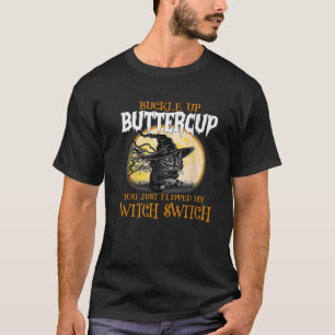 Black Cat Hexe Switch Hat Spooky Jahreszeit Hallow T-Shirt