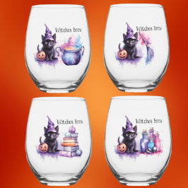 Black Cat Hexen Brew: Set von 4 Weinglas Ohne Stiel