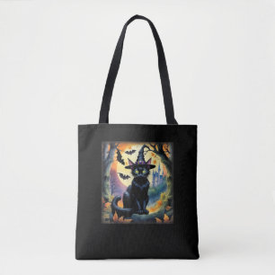 Black Cat Hexenhut Halloween Vollmond Fledermäuse  Tasche