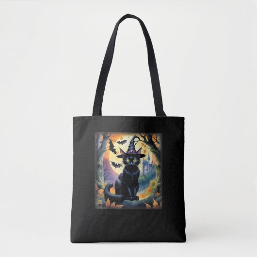 Black Cat Hexenhut Halloween Vollmond Fledermäuse Tasche (Vorderseite)