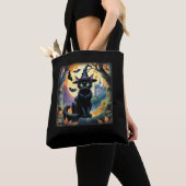 Black Cat Hexenhut Halloween Vollmond Fledermäuse Tasche (Von Nahem)