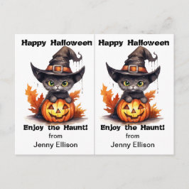 Black Cat Hexenhut School Party Halloween Card Postkarte