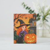 Black Cat Hexenspinnen Pumpkin Halloween Postcard Postkarte (Stehend Vorderseite)
