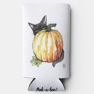 Black Cat Hinter Pumpkin Slim Seltzer Can Koozie Selters Dosenkühler