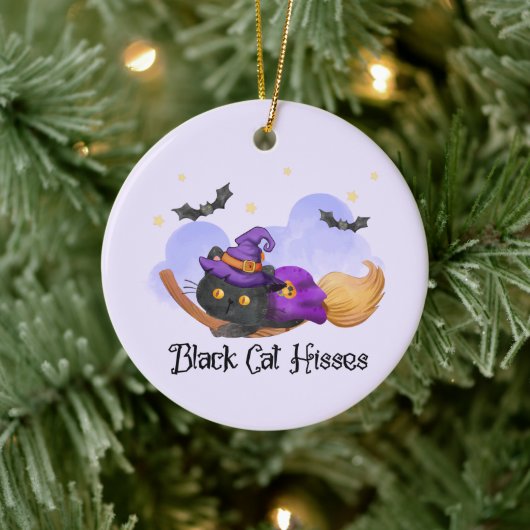 Black Cat Hisses Keramik Ornament (Baum)
