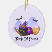 Black Cat Hisses Keramik Ornament (Links)