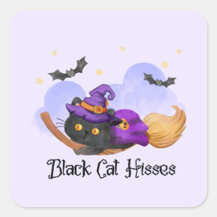 Black Cat Hisses Quadratischer Aufkleber