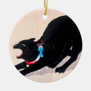 Black Cat Hissing Fine Art von Hiroaki Takahashi Keramik Ornament