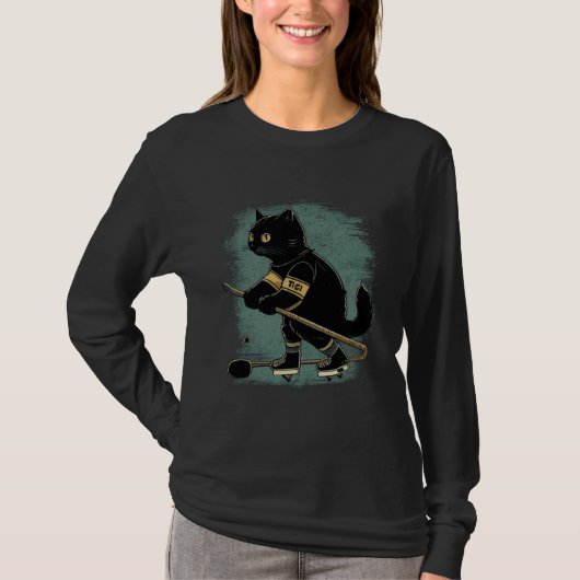 Black Cat Hockey Retro Graphic Tees Men Women Boys (Vorderseite)