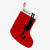 Black Cat Holding On Funny Christmas Stocking Kleiner Weihnachtsstrumpf (Vorderansicht (hängend))