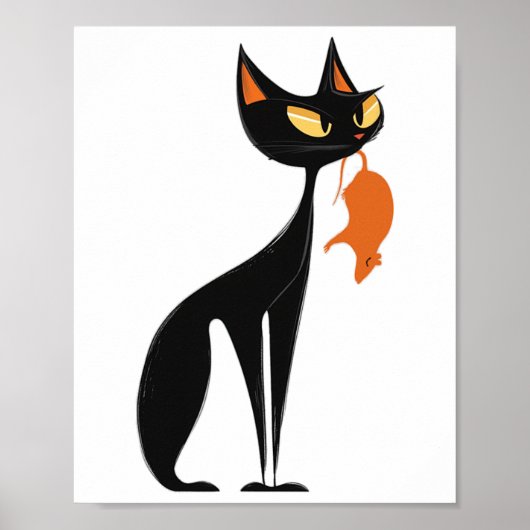 Black Cat Holding Orange Rat Poster (Vorne)