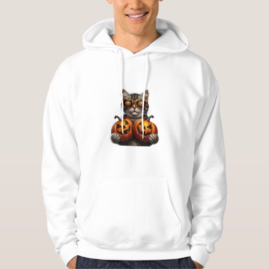 Black Cat Holding Pumpkin Halloween Cat Lovers Wom Hoodie (Vorderseite)