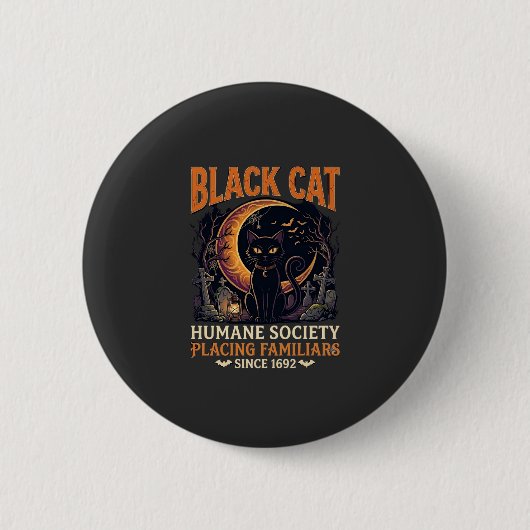 Black Cat Humane Society Halloween Halbmond L Button (Vorderseite)
