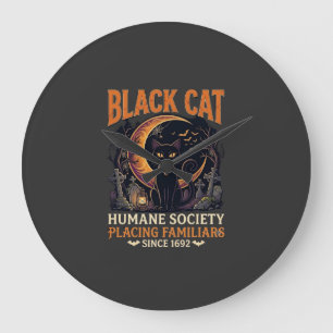 Black Cat Humane Society Halloween Halbmond L Große Wanduhr